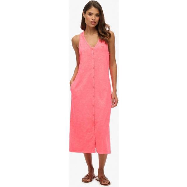 Superdry Beach Jersey Vest Midi Dress, Fiery Coral