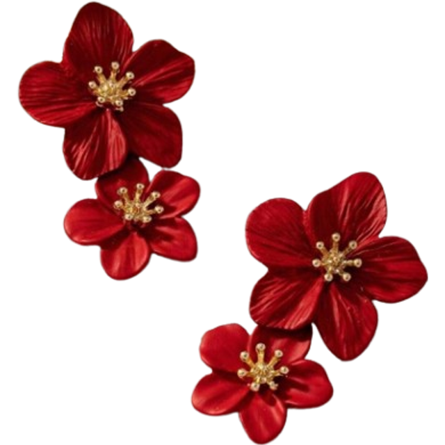 SHEIN 1pair Floral Dangle Earrings For Women, European And American Personalized Style, Double-Layered Flowers, Simple And Sweet Earrings Valentines, Mom, M