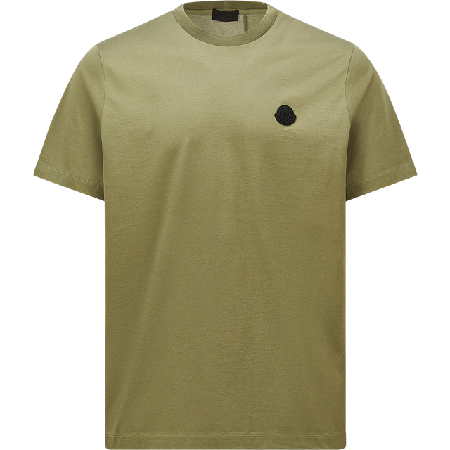 Moncler, Topp, Herr, L, Bomull, Logo Motiv Bomull T-shirt - green (L)