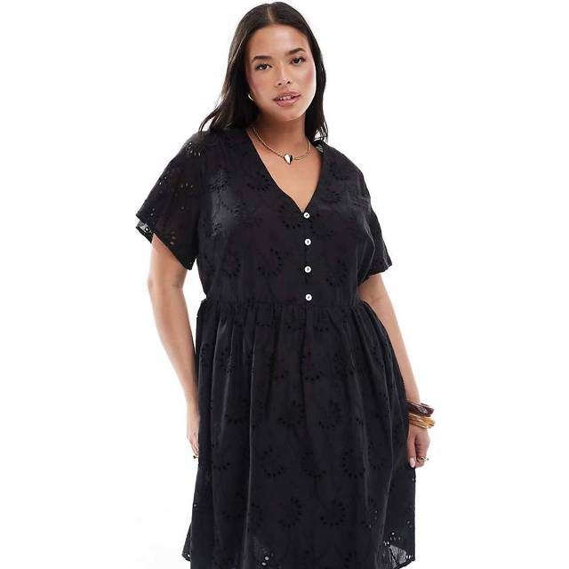 New Look Women's Plus Size Black Broderie Anglaise Mini Dress Curves - UK 26