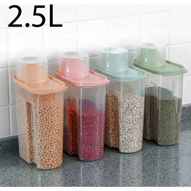 TEMU 4pcs Cereal Storage Containers 2.2l Airtight Container With Spout For Kitchen Dry Food Dispenser Containers With Measuring Cup For Rice Food