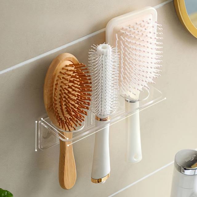 TEMU Wall-mounted Acrylic Hair Brush Holder – Clear Plastic Bathroom Organizer | No-drill Vanity Storage Rack | Holds Combs, Toiletries | 1pc | Use Without Electricity