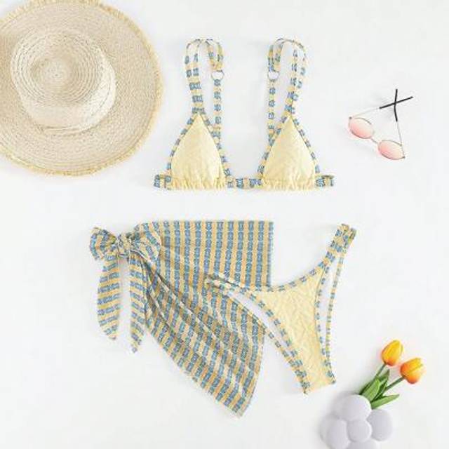 SHEIN Fashion European & American Sexy 3 Pieces Special Fabric Bikini Beachwear Set, Printed Separate Swimwear