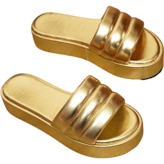 SHEIN Women&#39;s High Heel Platform Gold Sandals, Gold Slippers, Ladies&#39; Water Platform Slippers, Holiday Leisure Women&#39;s Shoes, Women&#39;s Gold Sandals