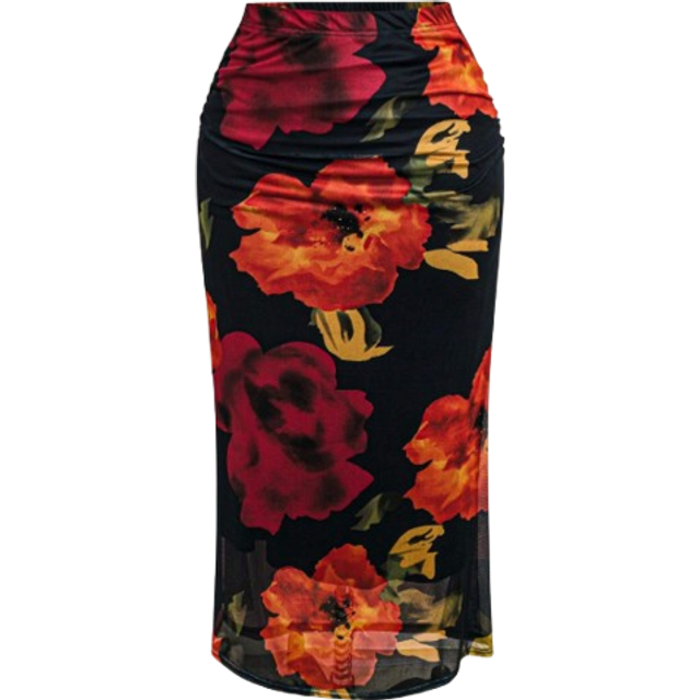 Mulvari Plus Size Women&#39;s Elegant Floral Printed Skirt, For Dating, Party, Beach, Holiday, Wedding, Cocktail, Daily Casual. Perfect For Spring/ Summer/Autumn