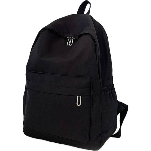 TEMU Men's Casual Black Canvas Backpack, Large Capacity, Zipper Closure, Polyester Lined, Nylon Minimalist Laptop Bag For School, Commuting, Travel, Outdoor Activities - Fashionable School Bag Present