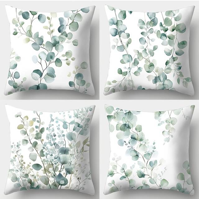 TEMU 4-pack Modern Polyester Pillow Covers, 17.7" Square, Green Leaf Print, Machine Washable, Zipper Closure, Woven Decorative Cushion Cases For Living Room Sofa And Bedroom Decor