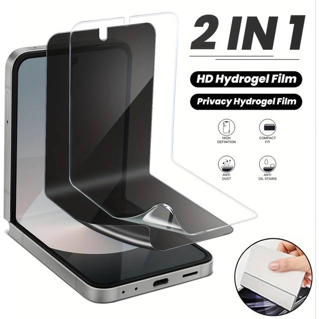 TEMU 2pcs Screen Protector For Galaxy Z Flip 6/5/4/3, Glossy Hydrogel Film, Anti-spy, , Bubble-free, Touch, Scratch & Shatterproof, Oil & Fingerprint Resistant