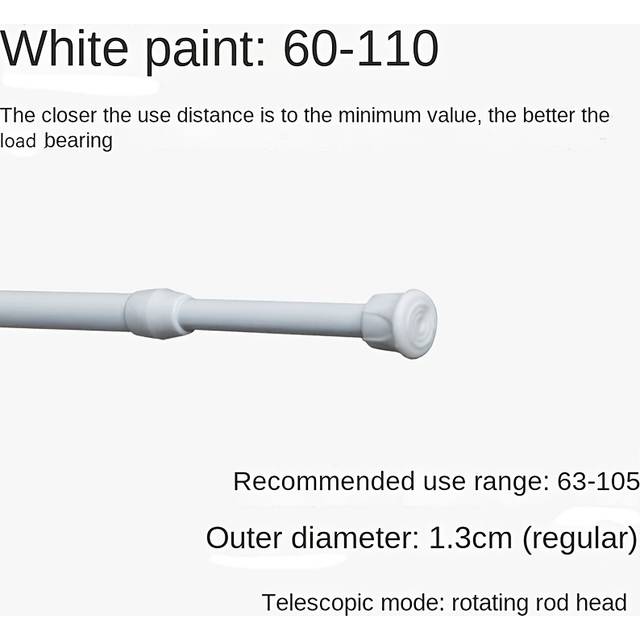 TEMU 1pc Steel Telescopic Rod, 60-110cm Adjustable Curtain Rod, Punch-free Extendable Pole For Kitchen, Bathroom, Bedroom, Window Treatment, And Closet Organizing
