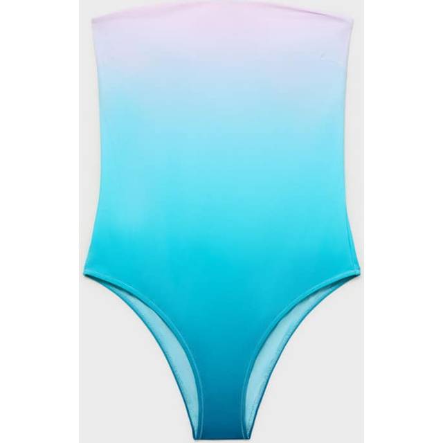 Gradient-effect strapless swimsuit turquoise - Woman - XS - MANGO - Turquoise