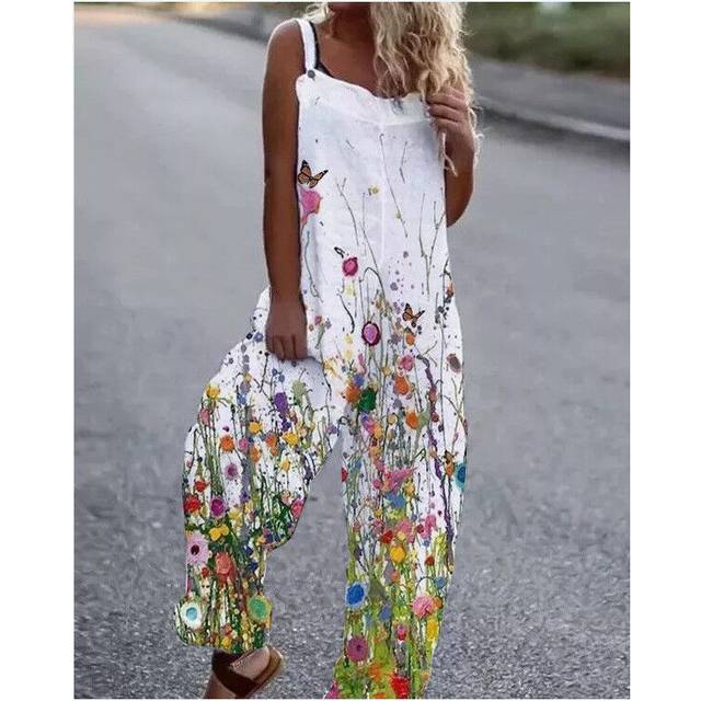 (#6 Pattern 1-Printed Cami Jumpsuit, XL) Womens Overalls Dungarees Summer Loose Trousers Ladies Baggy Jumpsuit Playsuit