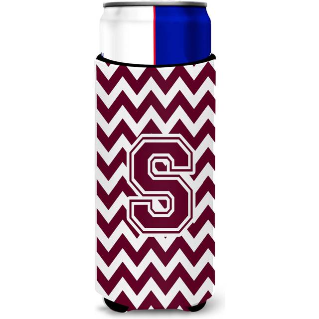 Letter S Chevron Maroon and White  Ultra Beverage Insulators for slim cans CJ1051-SMUK
