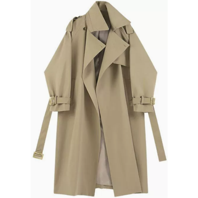 (khaki, M) Fashionable and versatile women's mid to long length trench coat, spring and autumn loose coat trend