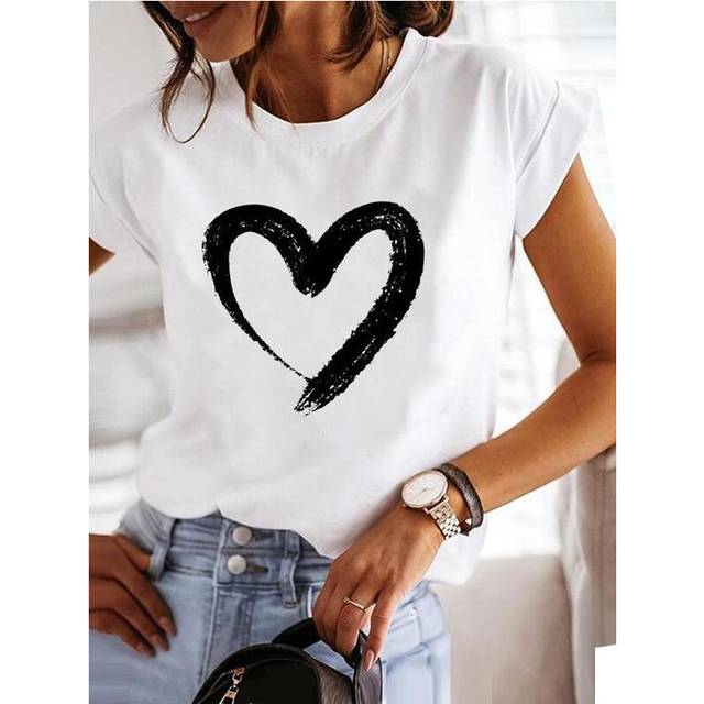 (MGQ29246, XXXL) Love Style Trend Cute 90s Short Sleeve Print T Shirt Clothing Tee Women Graphic T-shirt Summer Clothes Fashion Female Top