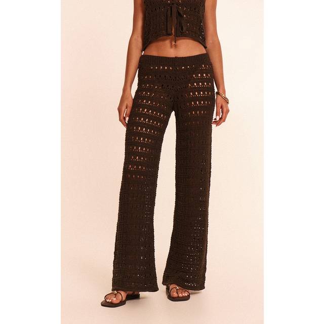 Chocolate Crochet Wide Leg Beach Trousers, Chocolate