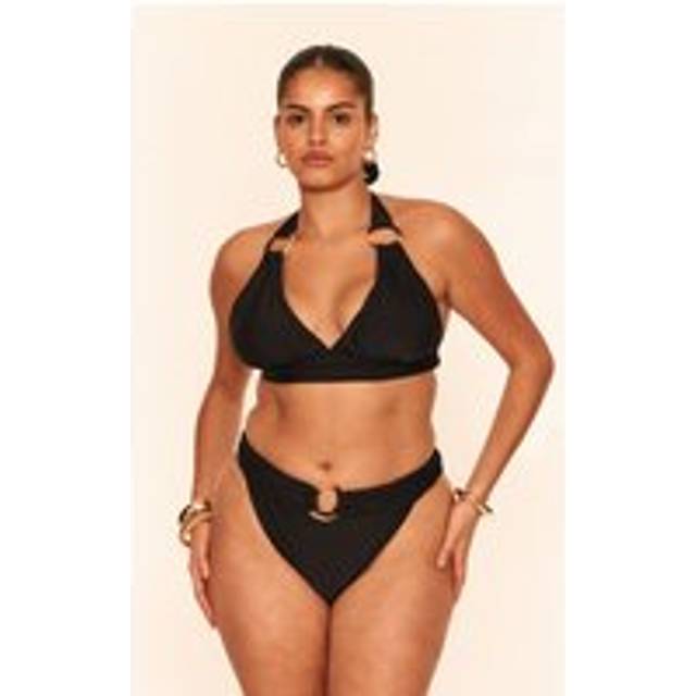 Plus Black O Ring Detail Tanga Bikini Bottoms, Black - 16