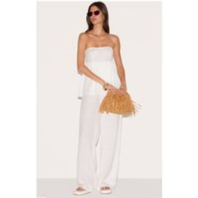 White Bandeau Peplum Detail Jumpsuit, White - 10