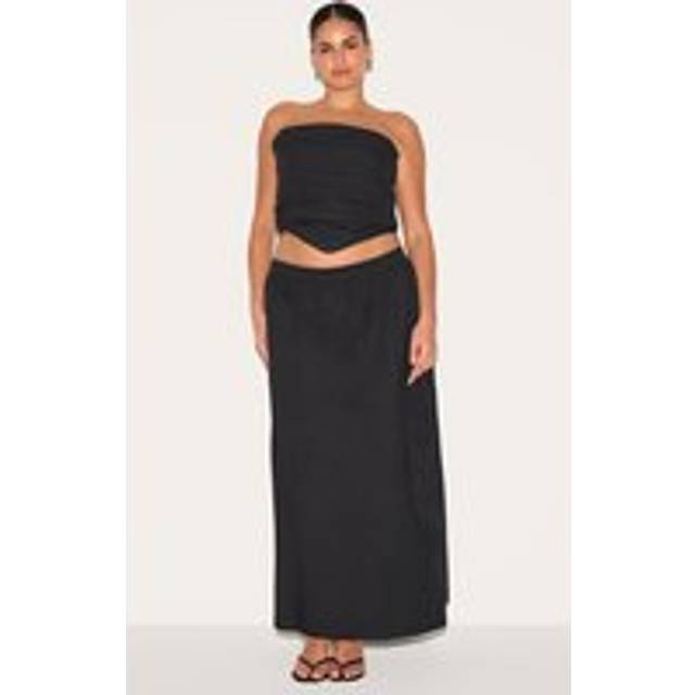Plus Black Cotton Poplin Maxi A-line Skirt, Black - 20