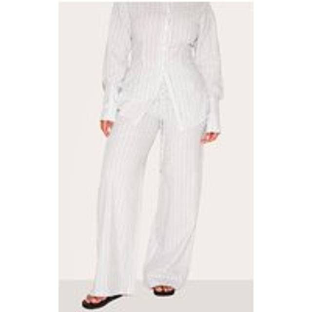 Shape Stone Striped Elasticated Waist Wide Leg Trousers, White - 10
