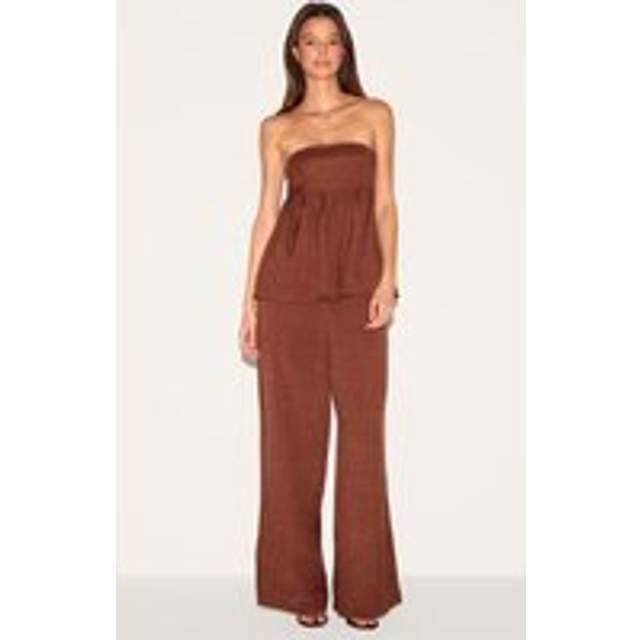Chocolate Bandeau Peplum Detail Jumpsuit, Chocolate - 4