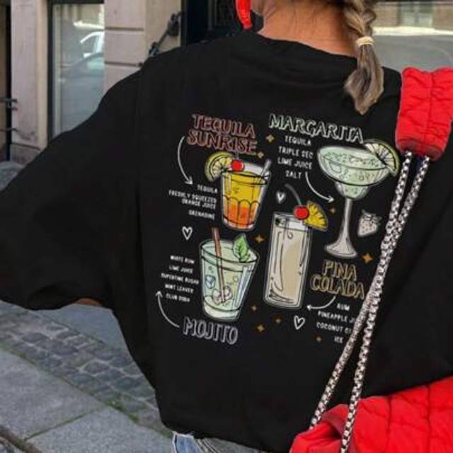 SHEIN Summer Clothes Women,Daily Casual Style, Loose Round-Neck Short-Sleeved Pattern T-Shirt Paired With New Cocktail Slogan Print, Fashionable And Versati