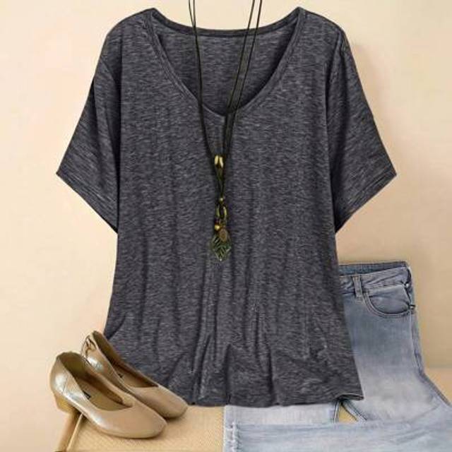 SHEIN Plus Size V-Neck Short Sleeve Casual Top