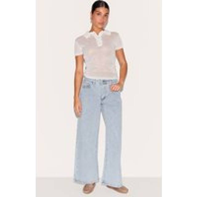 Petite Blue Low Rise Wide Leg Jeans, Blue - 4