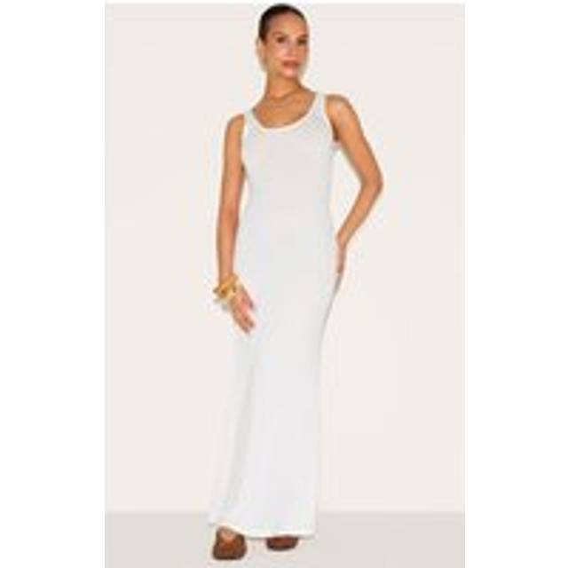 Petite White Fine Knit Maxi Dress, White - XS