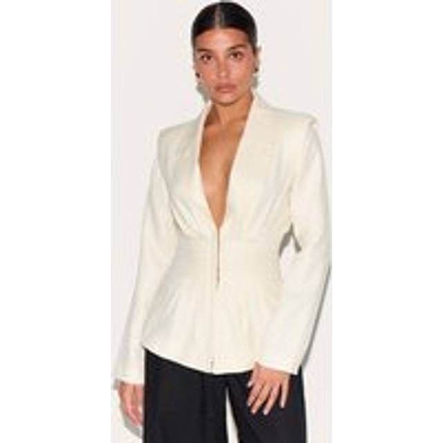 Petite Cream Cinched Waist Blazer, White - 14
