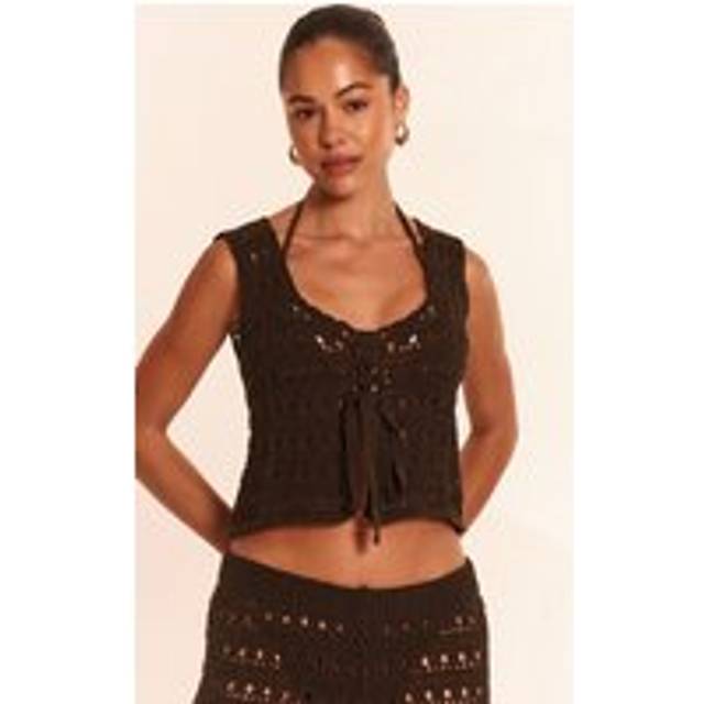 Chocolate Crochet Tie Front Beach Top, Chocolate - S