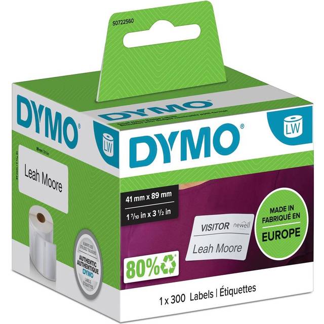 Dymo 11356 41mm x 89mm Name Badge Labels Black on White