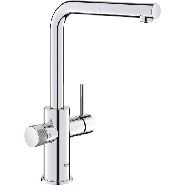 GROHE Blue Pure Minta ? Kitchen Sink Mixer Tap for Filtered Water (High L-Shaped 360? Swivel Spout with Pull-Out Function, Separate Inner Water Ways,