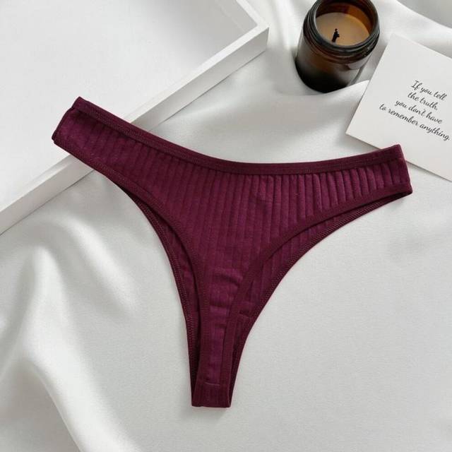 (red, L) FINETOO Thong Underwear - Soft Cotton, Sexy Low-Rise, S-XL