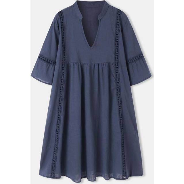 (navy, 4XL) Zanzea Summer Loose Casual V-neck Half Sleeve Dress