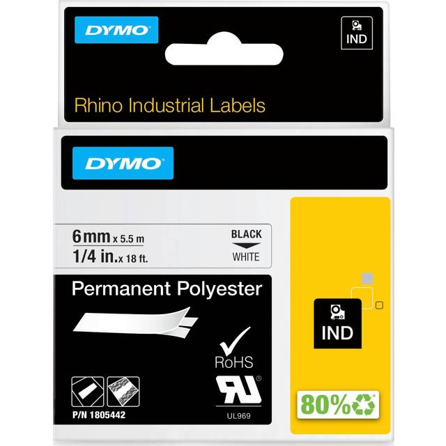 Dymo 1805442 6mm Black on White Tape