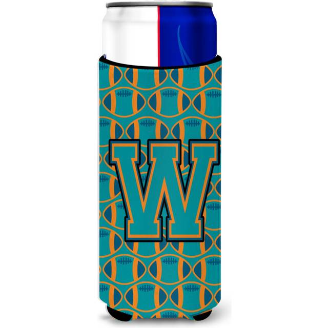 Letter W Football Aqua  Orange and Marine Blue Ultra Beverage Insulators for slim cans CJ1063-WMUK