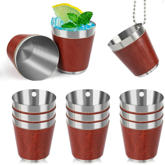 Pack of 12 Shot Cups Metal for Hanging Shot Glasses Stainless Steel with Chain Shot Glass 30ml for Wedding Party