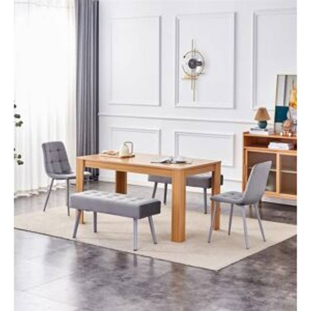 Kosy Koala 6 Seater Dining Set with Bench Oak Effect and Grey Velvet - Multi