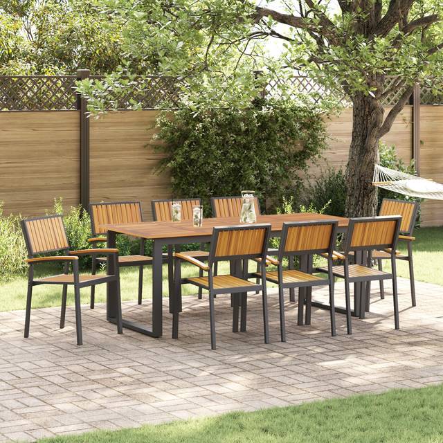 vidaXL Stacking Garden Chairs 8 pcs Black Steel and Solid Wood Acacia