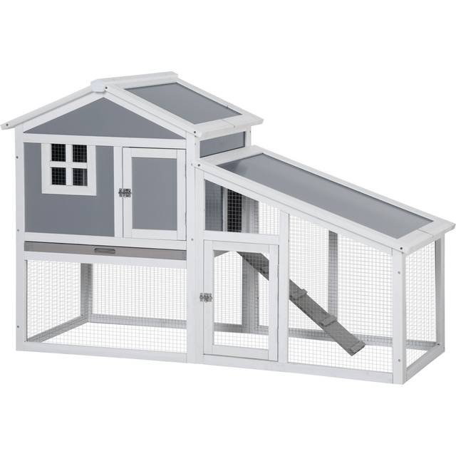 TEMU Wooden Rabbit Hutch 2 Tier Guinea Pig Cage Bunny Run W/ Sunlight Panel Slide-out Tray - Grey