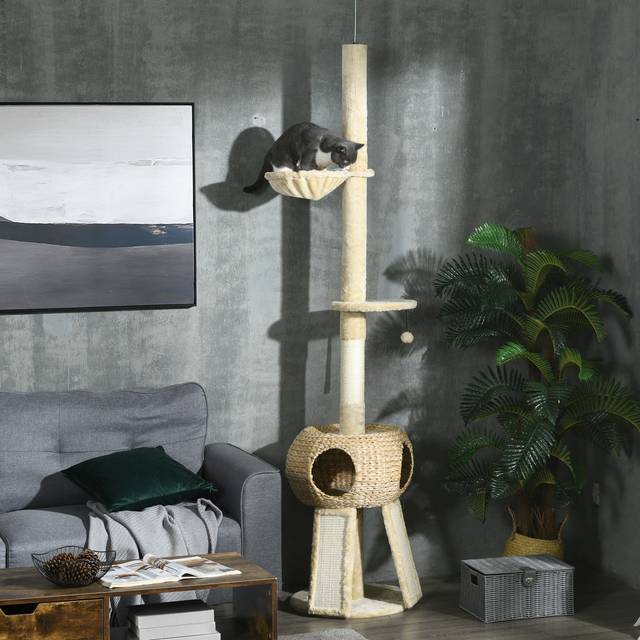 TEMU Cat Tree For Indoor Cats, 255cm Tall Cat Tower With Scratching Posts, Ramps, Hammock, Condo, Toy Balls
