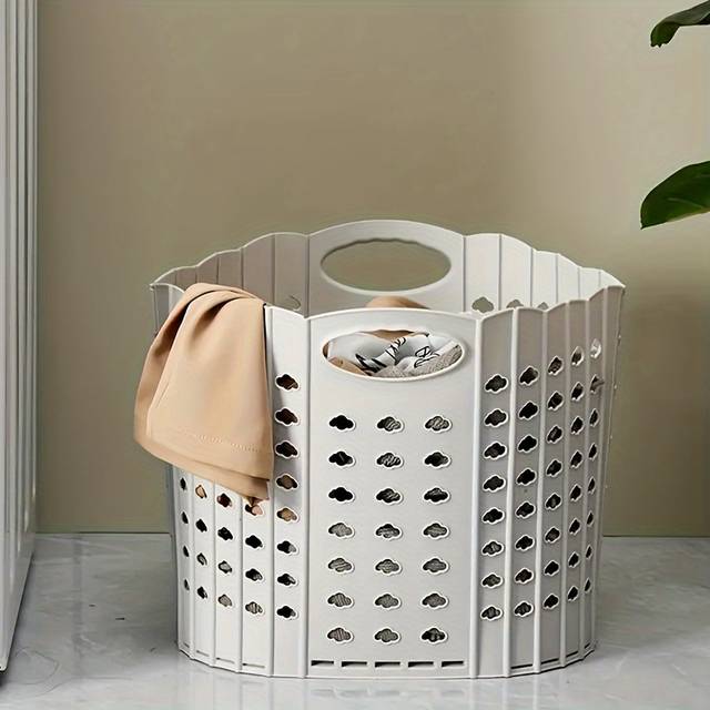 TEMU Versatile Foldable Laundry Hamper With Wall-mount Option - Plastic, Storage Basket For Home Organization, Laundry Baskets