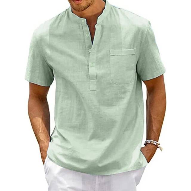 (green, S) Casual Men's Short-Sleeved Cotton Linen T-shirt, S-3XL