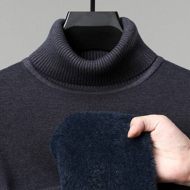 (Dark Gray, USS=AsiaL) Men's Velvet Thickened Sweater Casual Winter Turtleneck Bottoming Pullover Tops