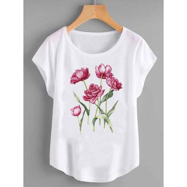 (FYA30196, L) Fashion Shirt Female Flower 90s Cute Trend Graphic T Top Women Print Summer T-shirts Clothing Short Sleeve Cartoon Tee T-Shirt