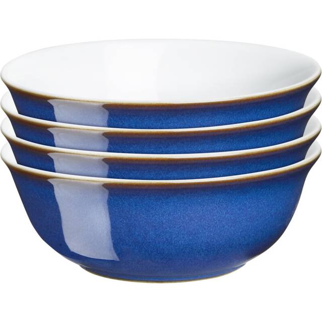 Denby - Imperial Blue Cereal Bowls Set of 4 - Dishwasher Microwave Safe Crockery 650ml 16.5cm - Royal Blue, White Ceramic Stoneware Tableware - Chip &
