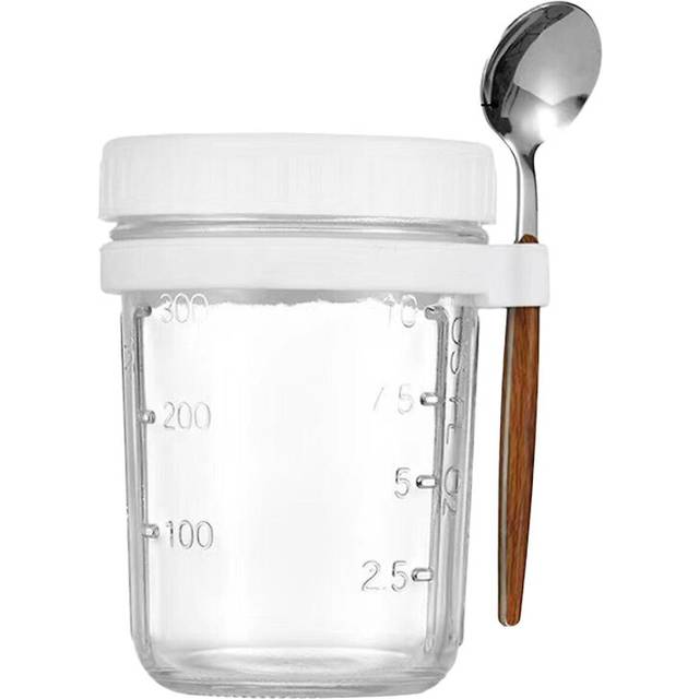 (350ml, white) Big Discount Oatmeal Smoothie Jar Glass Cereal Container Go Salad Containers Lid Overnight Oats Jars With Lids And Spoons