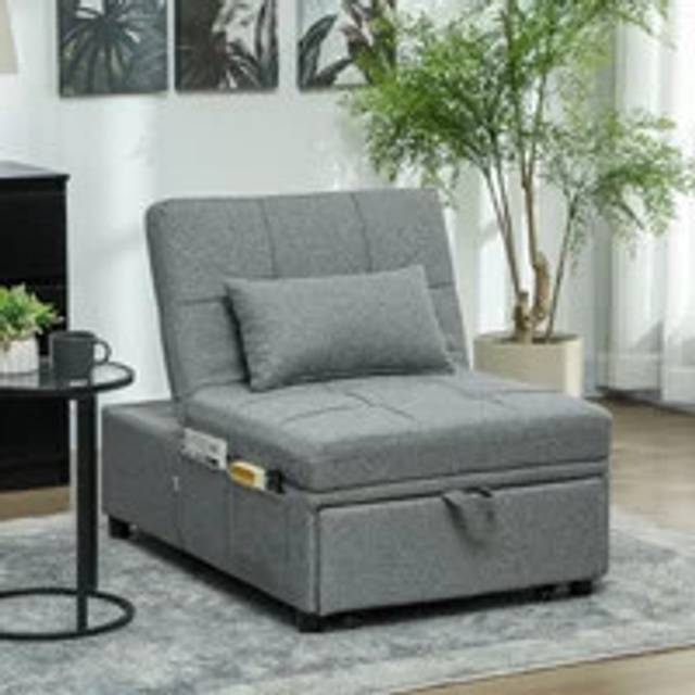 HOMCOM 4-in-1 Pull Out Sleeper Chair Bed with Pockets - Light Grey | TJ Hughes