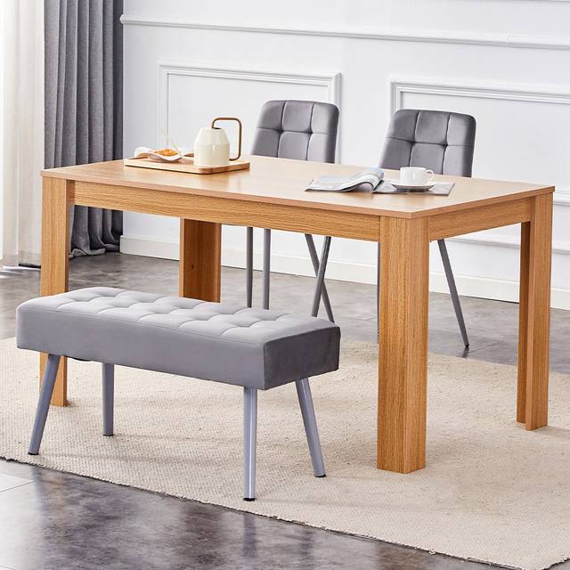 Kosy Koala 4 Seater Dining Set with Bench Oak Effect and Grey Velvet - Multi