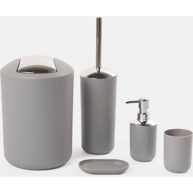 5PC Bathroom Accessories Set Soap Holder Tumbler Toothbrush Bin, Grey - Light Grey - One Size